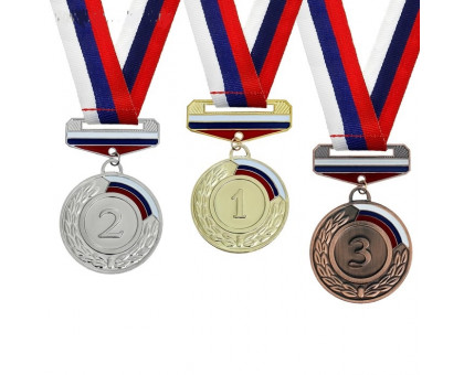 Медаль призовая триколор 5см золото 3689173 с лент