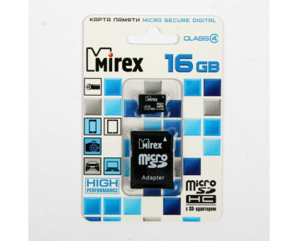 16Gb MicroSD Mirex (Class 10)  с адаптером